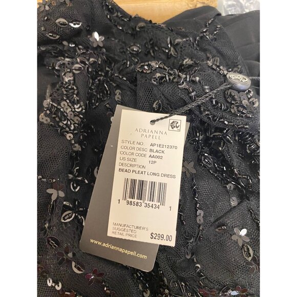 Adrianna Papell Womens Crew Neck Bead Pleat Long Dress Black Size 12P NEW - Picture 4 of 5